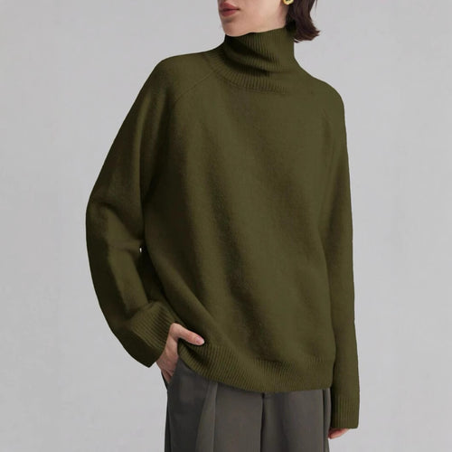 Damen Oversize Rollkragen-Feinstrickpullover mit Raglanärmeln und seitlichen Schlitzen Drune
