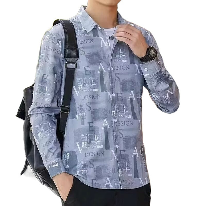 Herren Langarmhemd mit modernem Print und klassischem Schnitt Drune