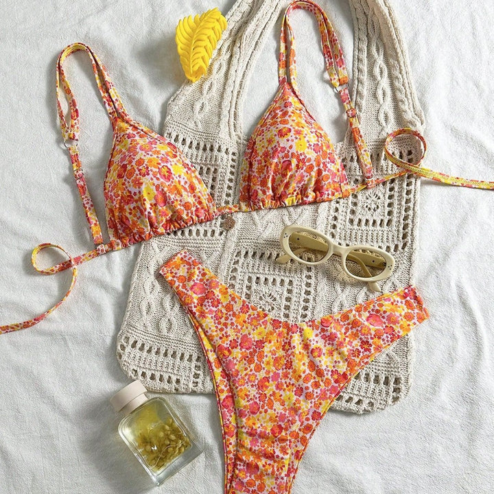 Damen Triangel-Bikini mit fließendem Floral-Design Drune