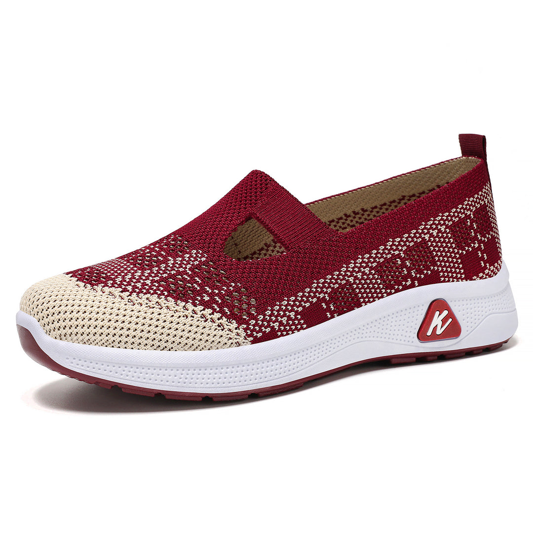 Damen nan leichter gestrickter Slip-On Mary-Jane-Sneaker mit Cut-Out, atmungsaktivem Strickoberteil und dämpfender Komfortsohle Drune