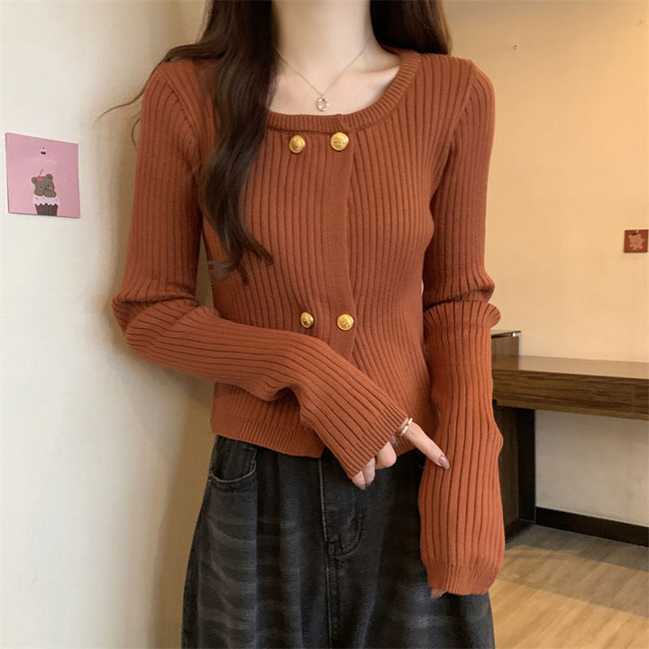 Damen Knitted Cardigan mit dekorativen Knopfdetails Drune