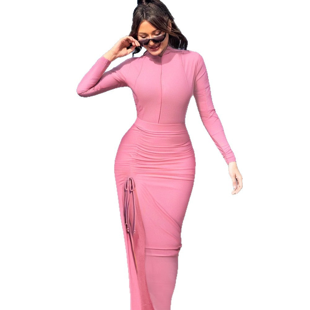 Damen eleganter Sport-Badeanzug mit hochgeschlossenem Kragen und seitlichen Raffung Drune