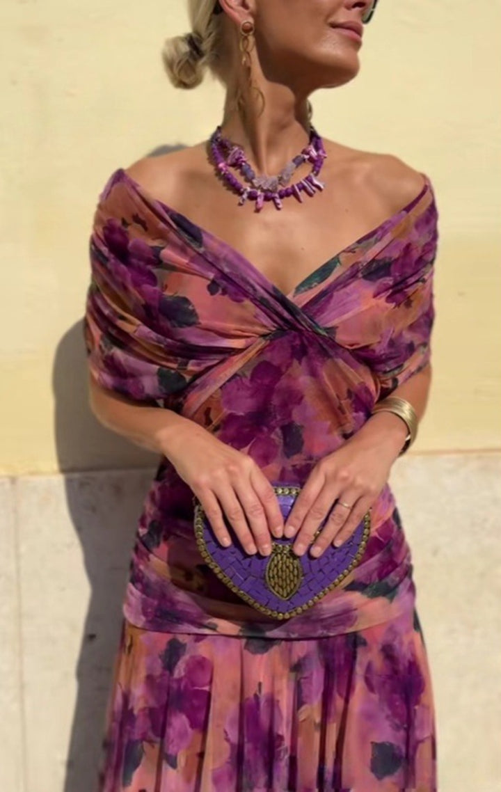 Damen nan elegantes bodenlanges Abendkleid mit drapierter Schulterpartie und luftiger Chiffon-Rock Drune