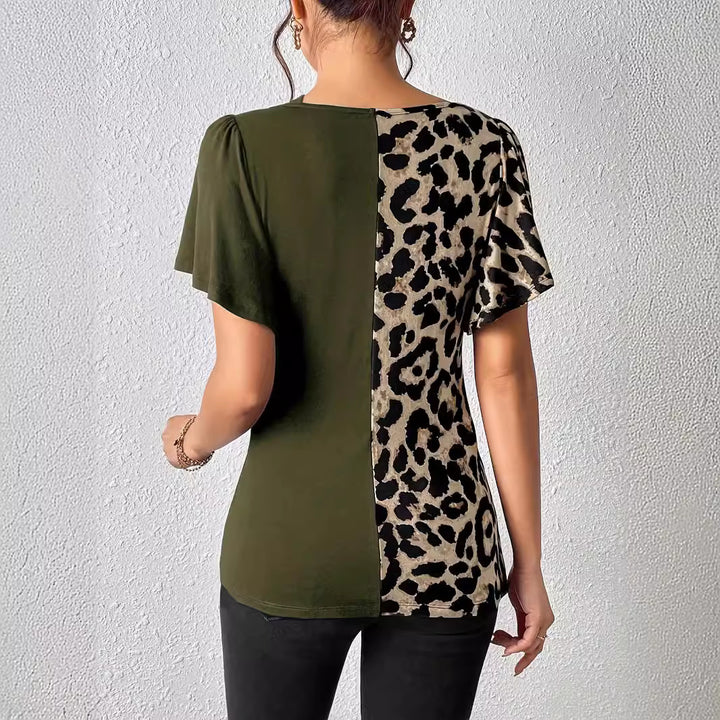 Damen nan asymmetrische Stretch-Tunika mit Leopardenprint-Seiteneinsatz und Mehrfachträgern Drune