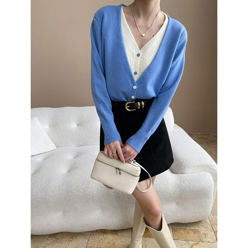 Damen kuscheliger Strickcardigan mit V-Ausschnitt und Knopfleiste Drune