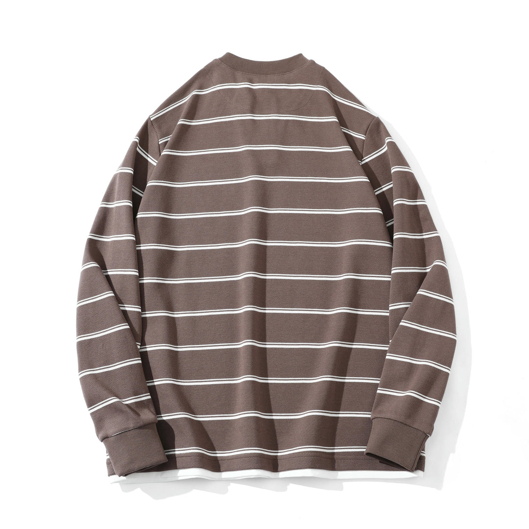 Unisex Gestreiftes Langarm-Sweatshirt mit V-Notch und Waffelstruktur Drune