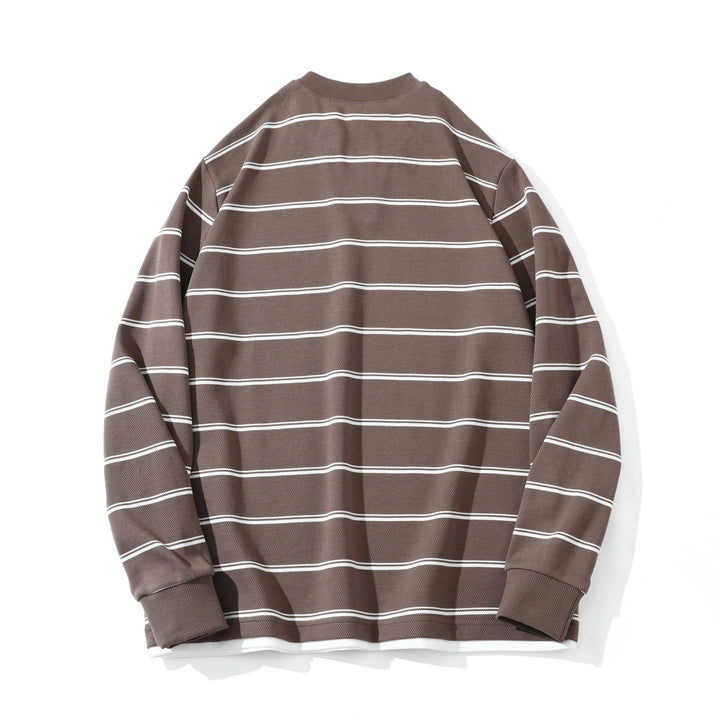 Unisex Gestreiftes Langarm-Sweatshirt mit V-Notch und Waffelstruktur Drune