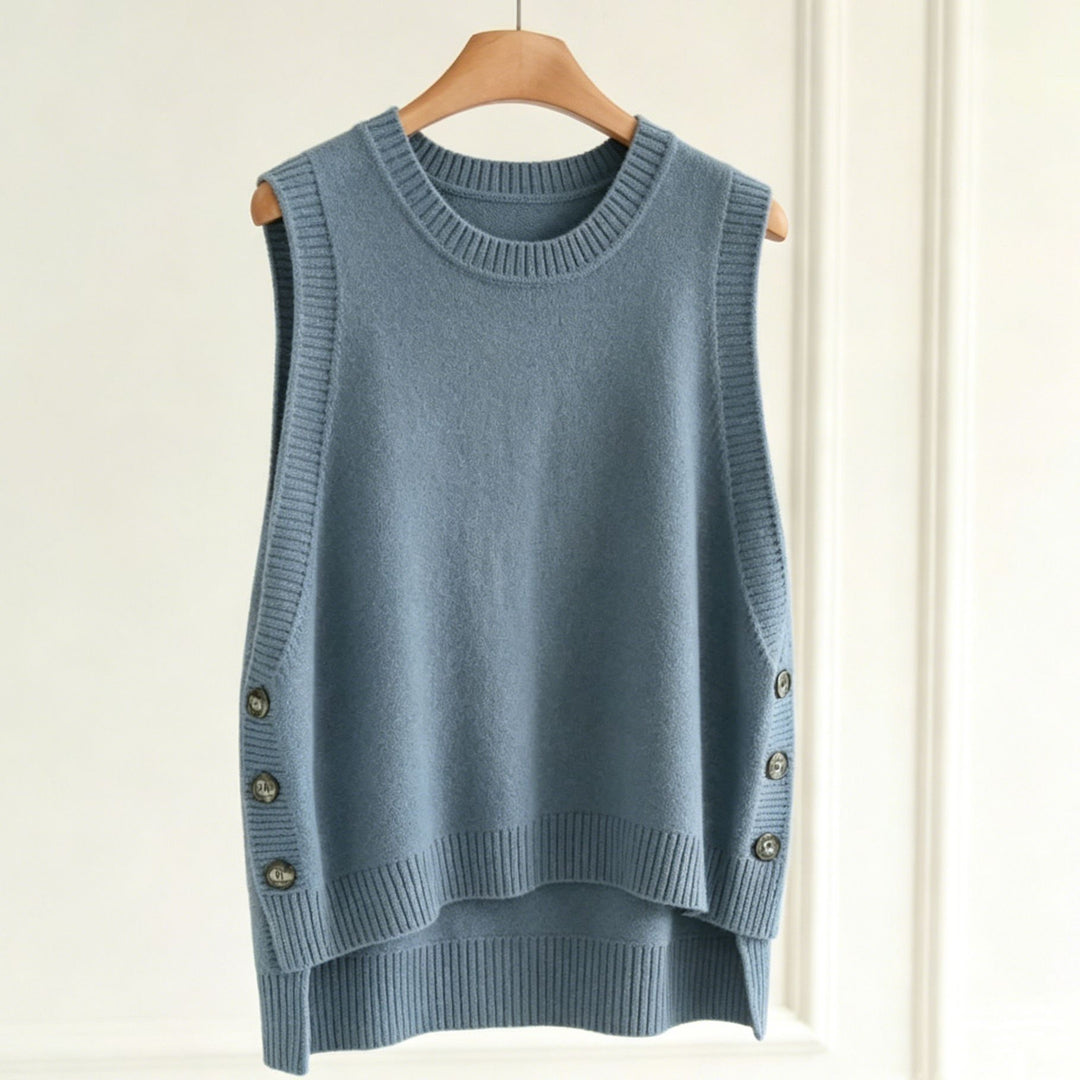 Damen Strickweste mit seitlichen Knopfleisten und Rundhalsausschnitt Drune