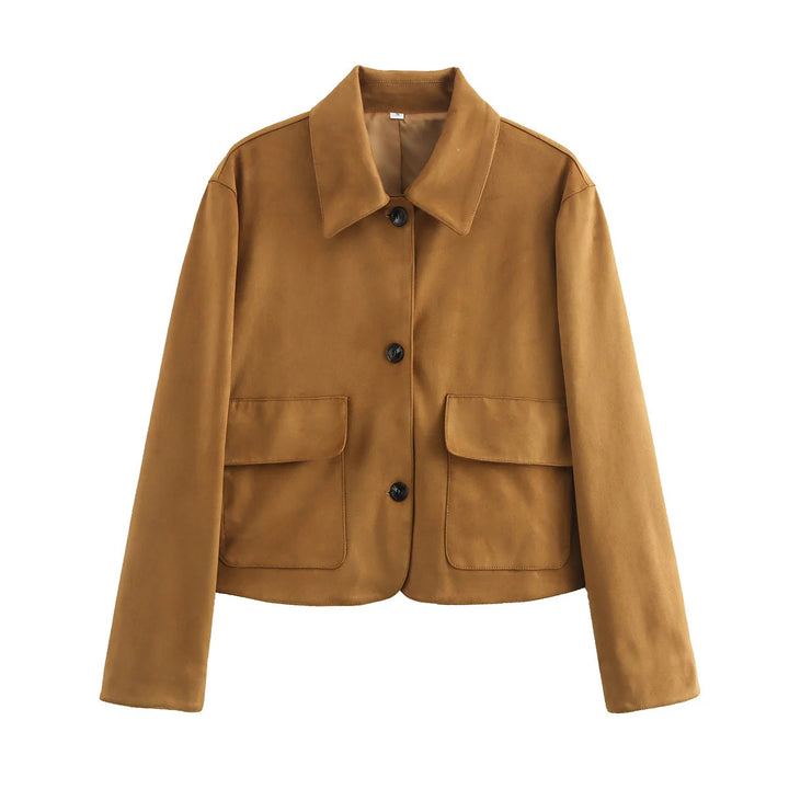 Damen nan cropped Hemdblouson aus Mikrofaser‑Velours mit großen Klappentaschen Drune