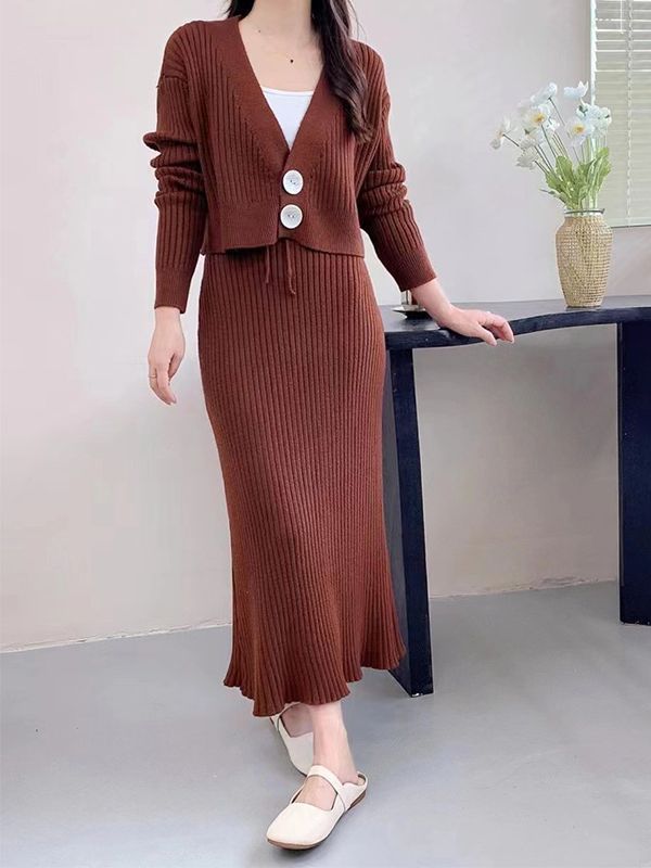 Damen Strickkleid mit passender Cardigan Drune