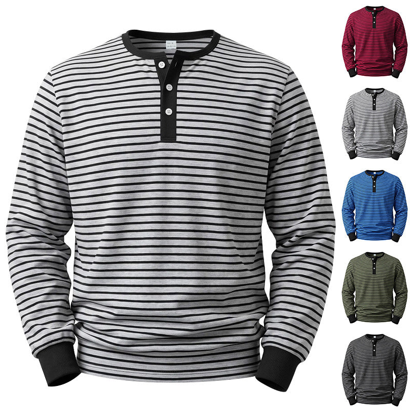 Herren Gestreiftes Langarm-Henleyshirt aus Baumwolljersey mit Knopfleiste Drune