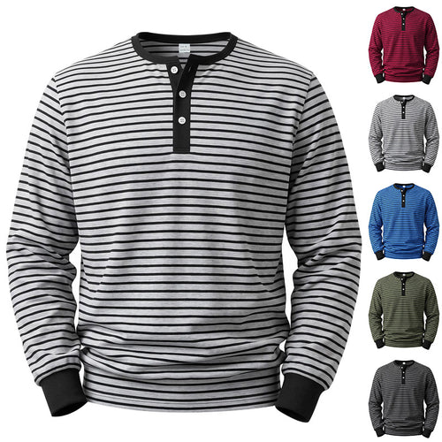 Herren Gestreiftes Langarm-Henleyshirt aus Baumwolljersey mit Knopfleiste Drune