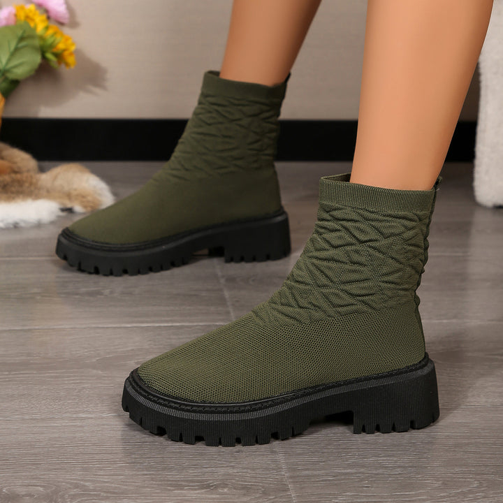 Damen Modische Stiefeletten mit strukturiertem Obermaterial und rutschfester Sohle Drune