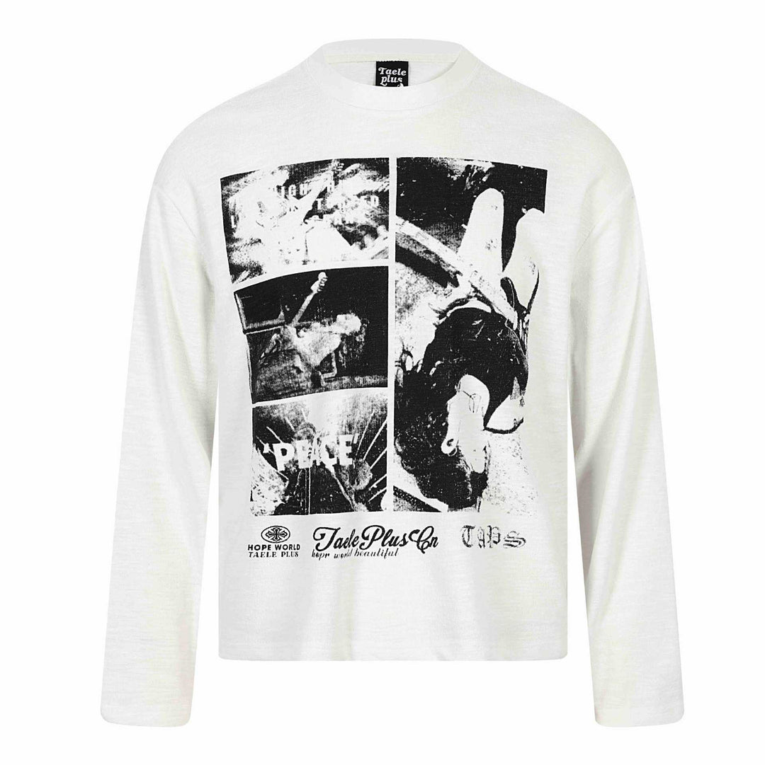 Unisex Langärmeliges Oversize-Sweatshirt mit Collage-Photo-Print und weichem Rundhals Drune