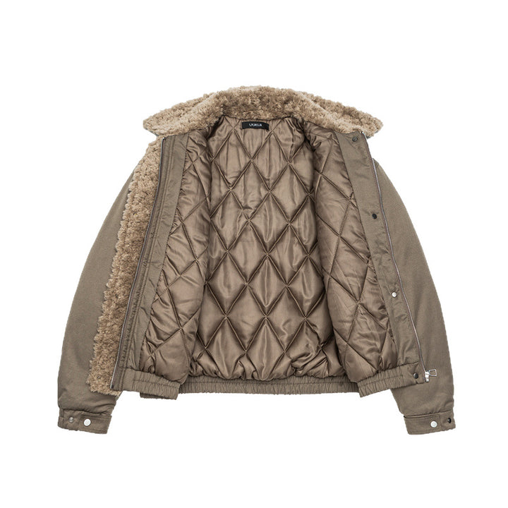 Damen Kurz geschnittene Teddy-gefütterte Blousonjacke mit Webpelzkragen Drune