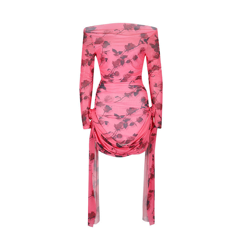 Damen Off-Shoulder Minikleid mit floralen Rüschen und eleganter Taillierung Drune