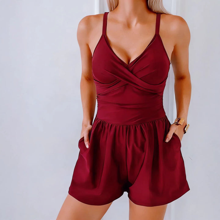 Damen Trendiger Jumpsuit mit Cross-Over-Oberteil und Taschen Drune