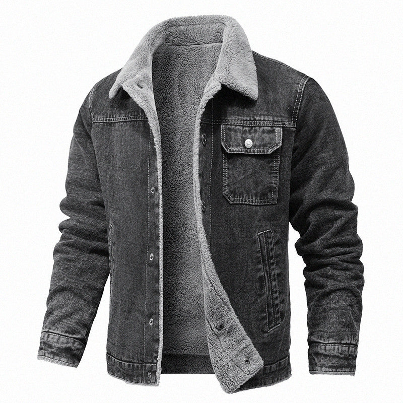Herren Sherpa-gefütterte Denimjacke mit Teddyfutter und Brusttasche Drune