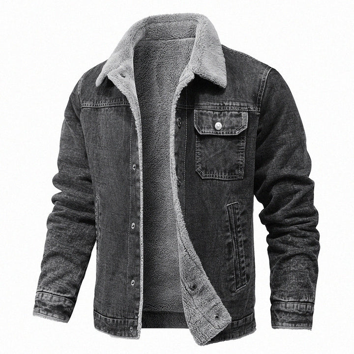 Herren Sherpa-gefütterte Denimjacke mit Teddyfutter und Brusttasche Drune