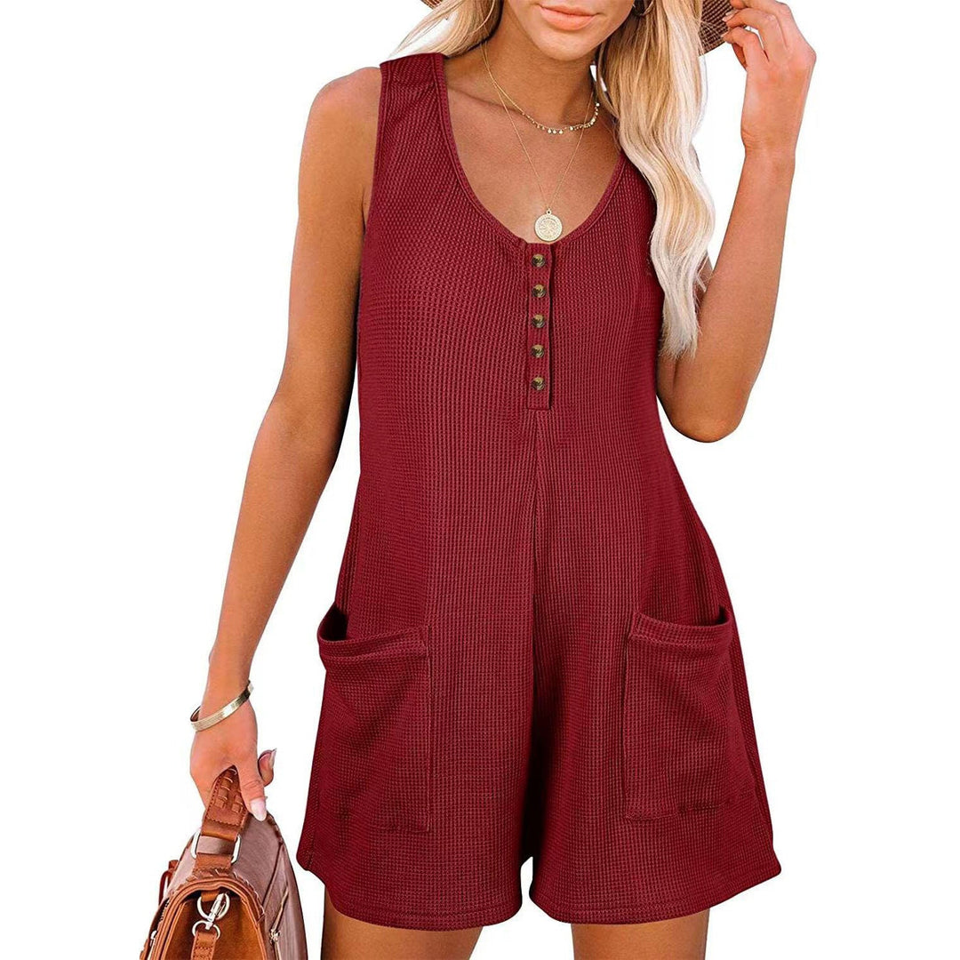 Damen Lässiger Strick-Jumpsuit mit praktischen Taschen und Knopfdetails Drune