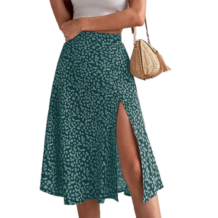 Damen Midi-Rock mit seitlichem Schlitz und verspieltem Blütendesign Drune