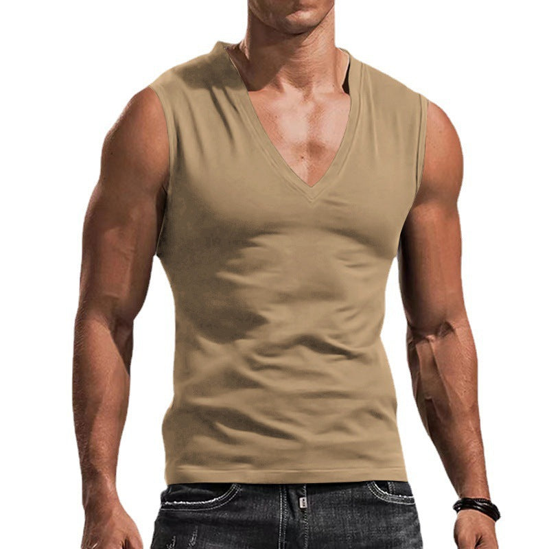 Herren nan ärmelloses Muskelshirt mit tiefem V-Ausschnitt aus dehnbarem Jersey und körpernaher Passform Drune