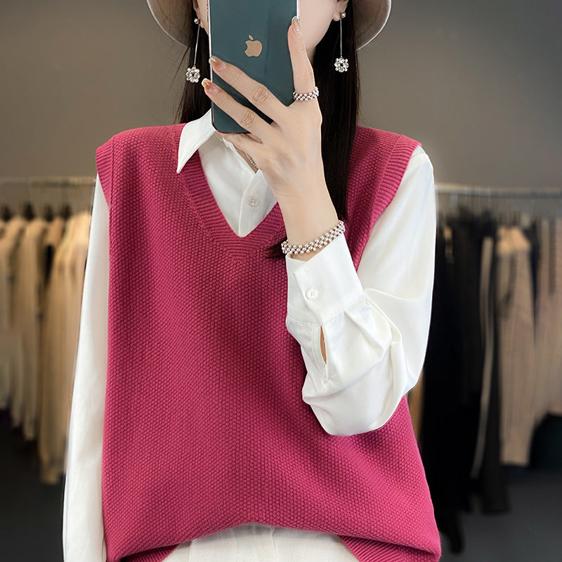 Damen Oversize Strickweste mit tiefem V‑Ausschnitt und feiner Struktur Drune