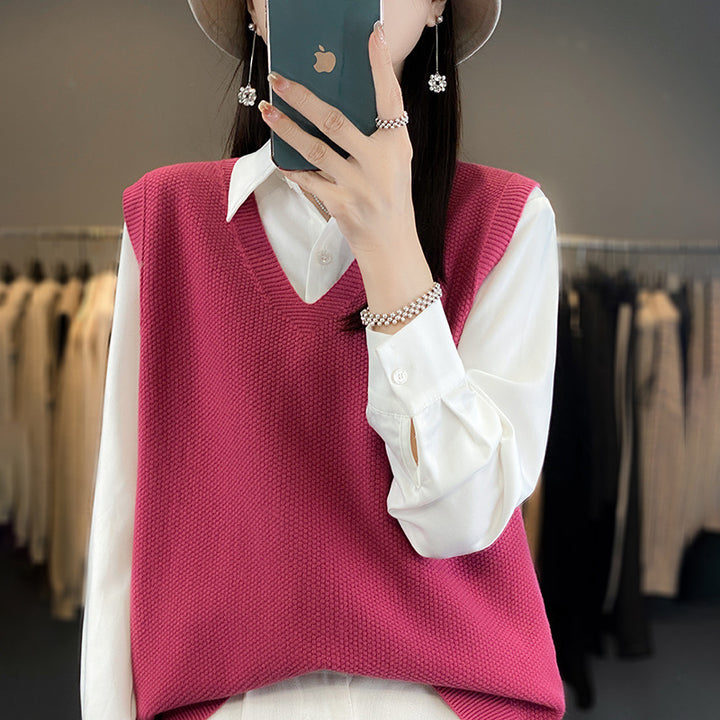 Damen Oversize Strickweste mit tiefem V‑Ausschnitt und feiner Struktur Drune