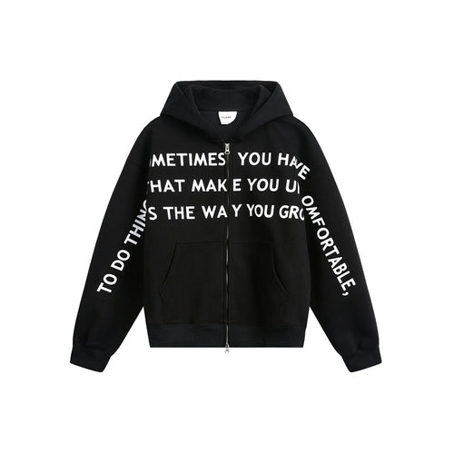 Unisex Oversize Kapuzen-Zipjacke mit Zwei-Wege-Reißverschluss und Statement-Print Drune