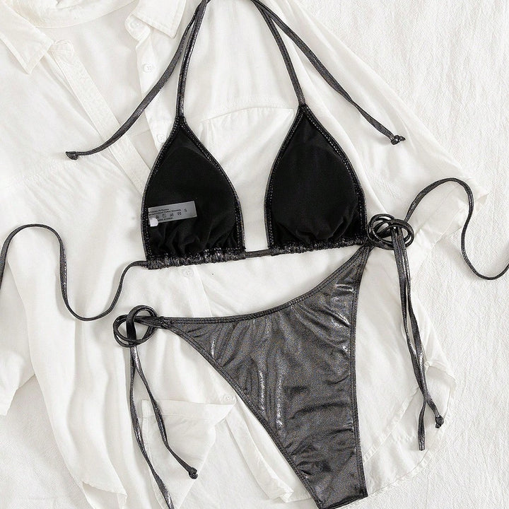 Damen Triangel-Bikini mit verstellbaren Bändern und glänzendem Design Drune