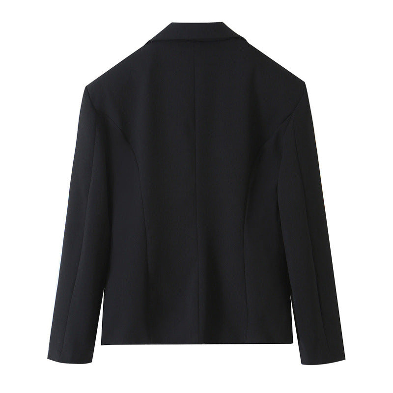 Damen Taillierter Kurzblazer mit asymmetrischem Schmuckknopf und Pattentaschen Drune