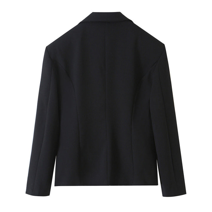 Damen Taillierter Kurzblazer mit asymmetrischem Schmuckknopf und Pattentaschen Drune