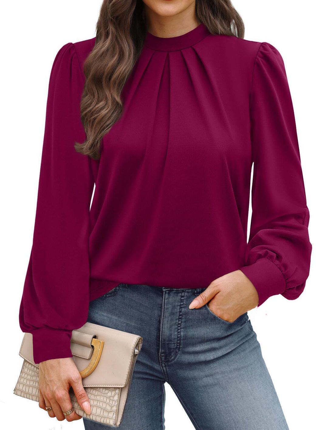 Damen elegante Bluse mit Puffärmeln Drune