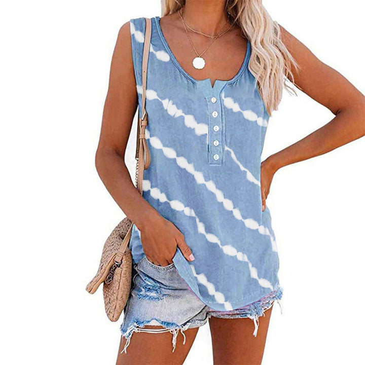 Damen ärmelloses Oberteil mit Knopfleiste und modernem Batik-Muster Drune
