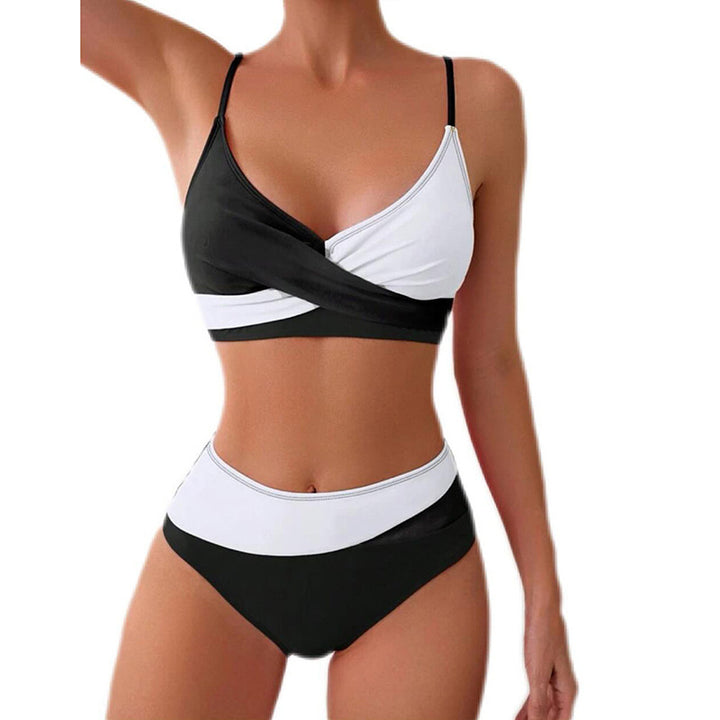Damen Hochtailliertes Bikini-Set mit Kreuzband-Design Drune