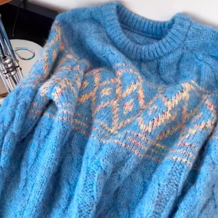 Damen Grobstrickpullover mit nordischem Muster und weichem Material Drune