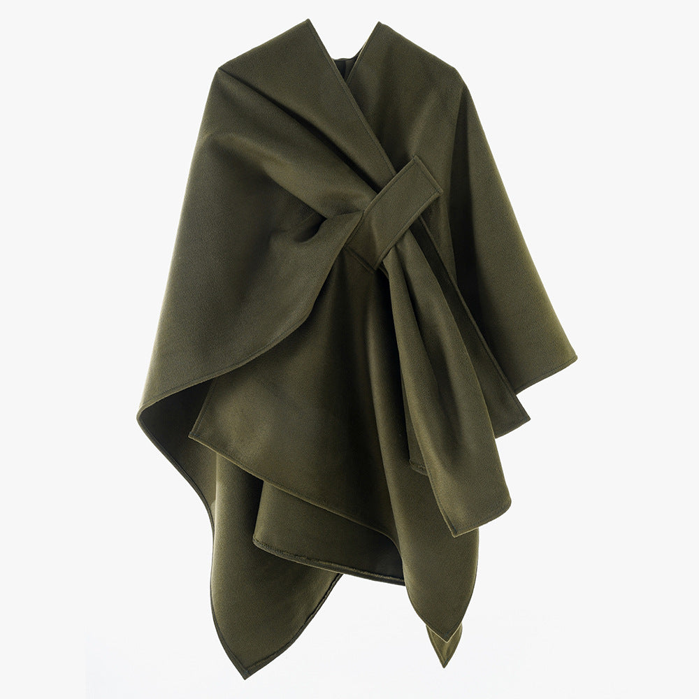 Damen Eleganter Wickel‑Cape mit Knotenverschluss und fließender Drapierung Drune