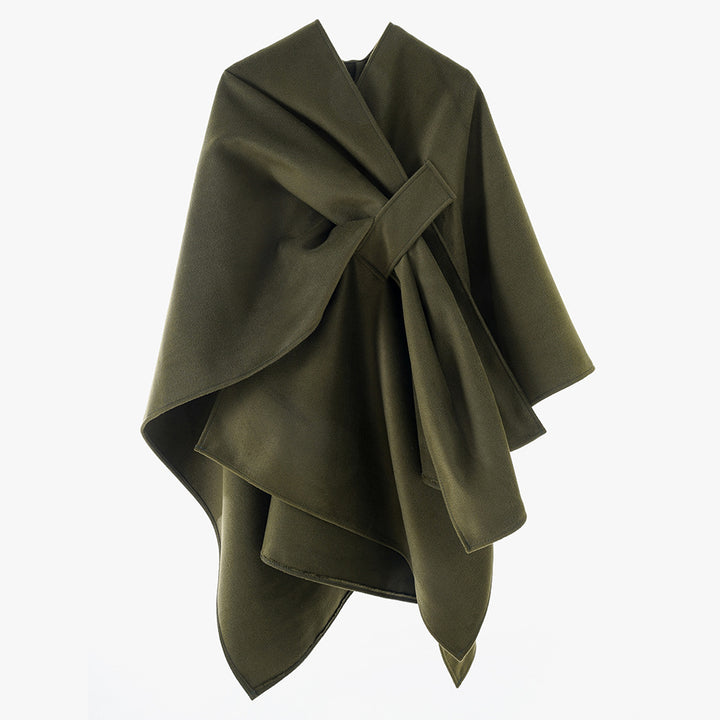 Damen Eleganter Wickel‑Cape mit Knotenverschluss und fließender Drapierung Drune