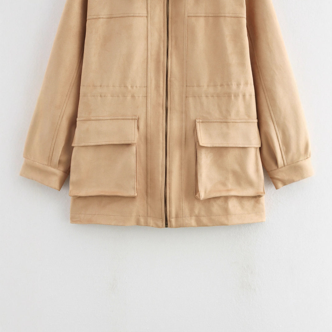 Damen Übergangsjacke mit Lederkragen und praktischen Taschen Drune