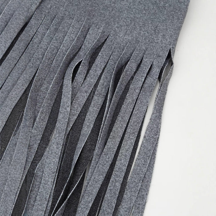 Damen Doppelreihiger Wollmix-Mantel mit Fransensaum und fallendem Revers Drune