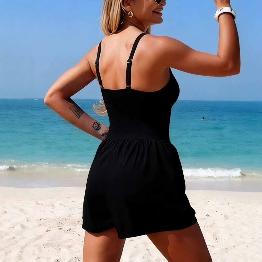 Damen Trendiger Jumpsuit mit Cross-Over-Oberteil und Taschen Drune