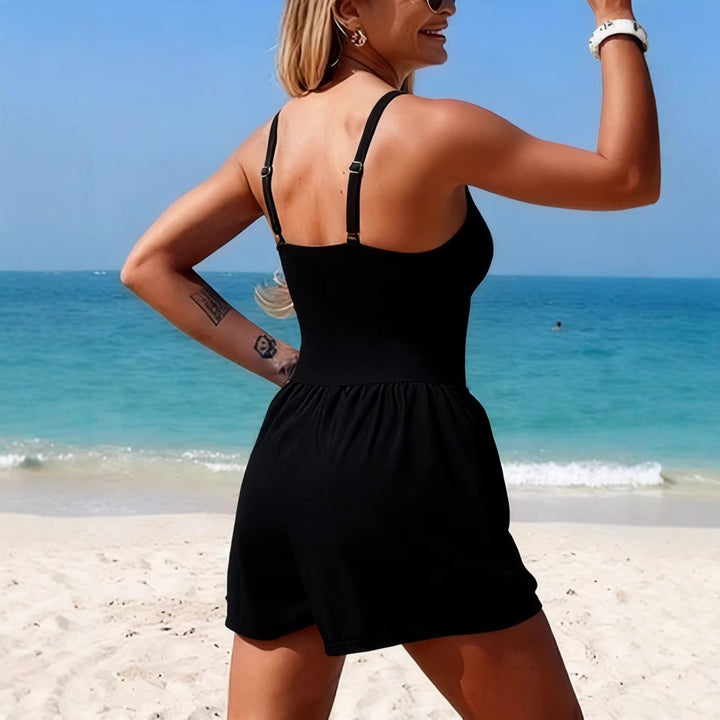 Damen Trendiger Jumpsuit mit Cross-Over-Oberteil und Taschen Drune
