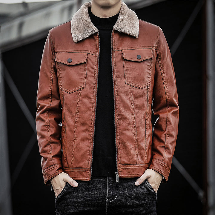 Herren Pilotenblouson aus Lederoptik mit Teddykragen und Utility‑Details Drune