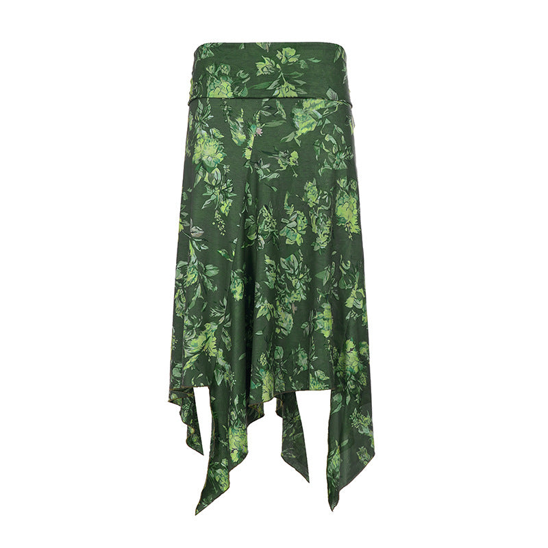Damen asymmetrischer Maxi-Rock mit floralen Akzenten und elastischem Bund Drune