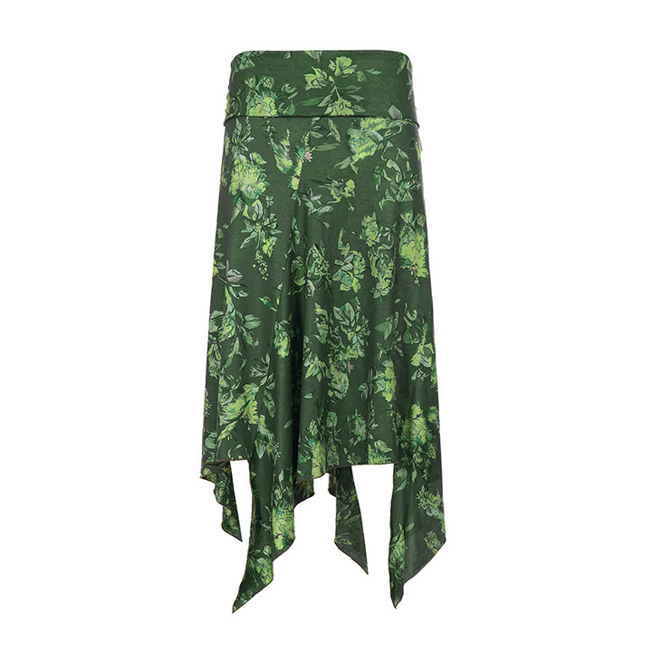 Damen asymmetrischer Maxi-Rock mit floralen Akzenten und elastischem Bund Drune