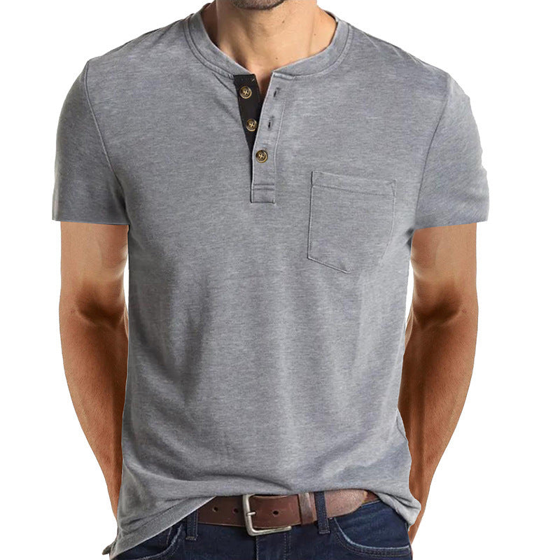 Herren T-Shirt mit strukturiertem Kragen und Brusttasche Drune
