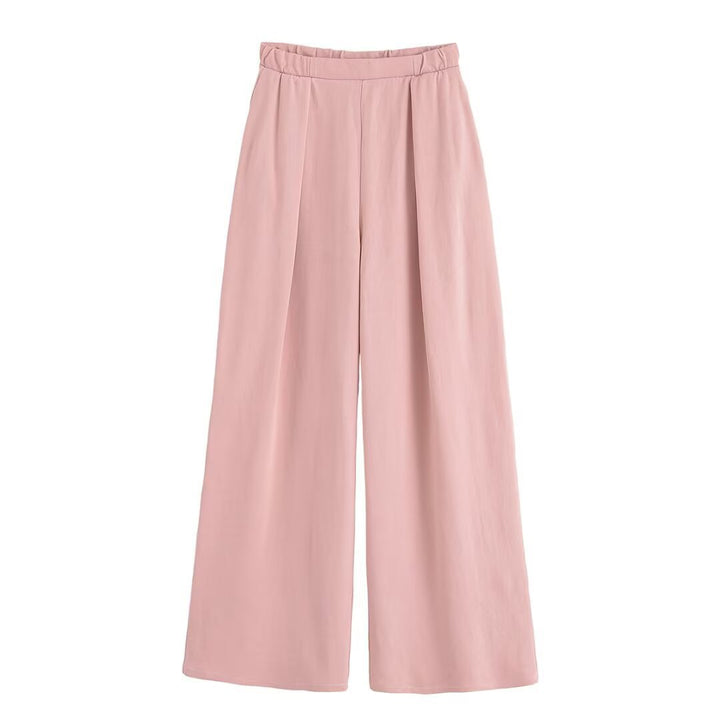 Damen 50+ weite High‑Waist Palazzo‑Hose mit elastischem Bund und Frontfalten Drune