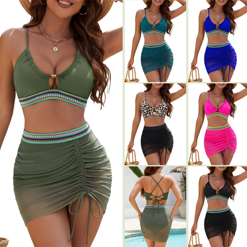 Damen Bikinoberteil mit trendigem Leopardendruck und Wickelrock Drune