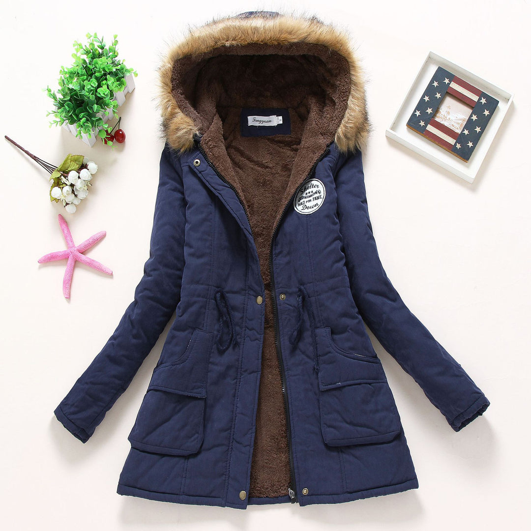 Damen nan hochwärmender Winterparka mit Teddy-Innenfutter, Tunnelzug und Kunstfellbesatz Drune