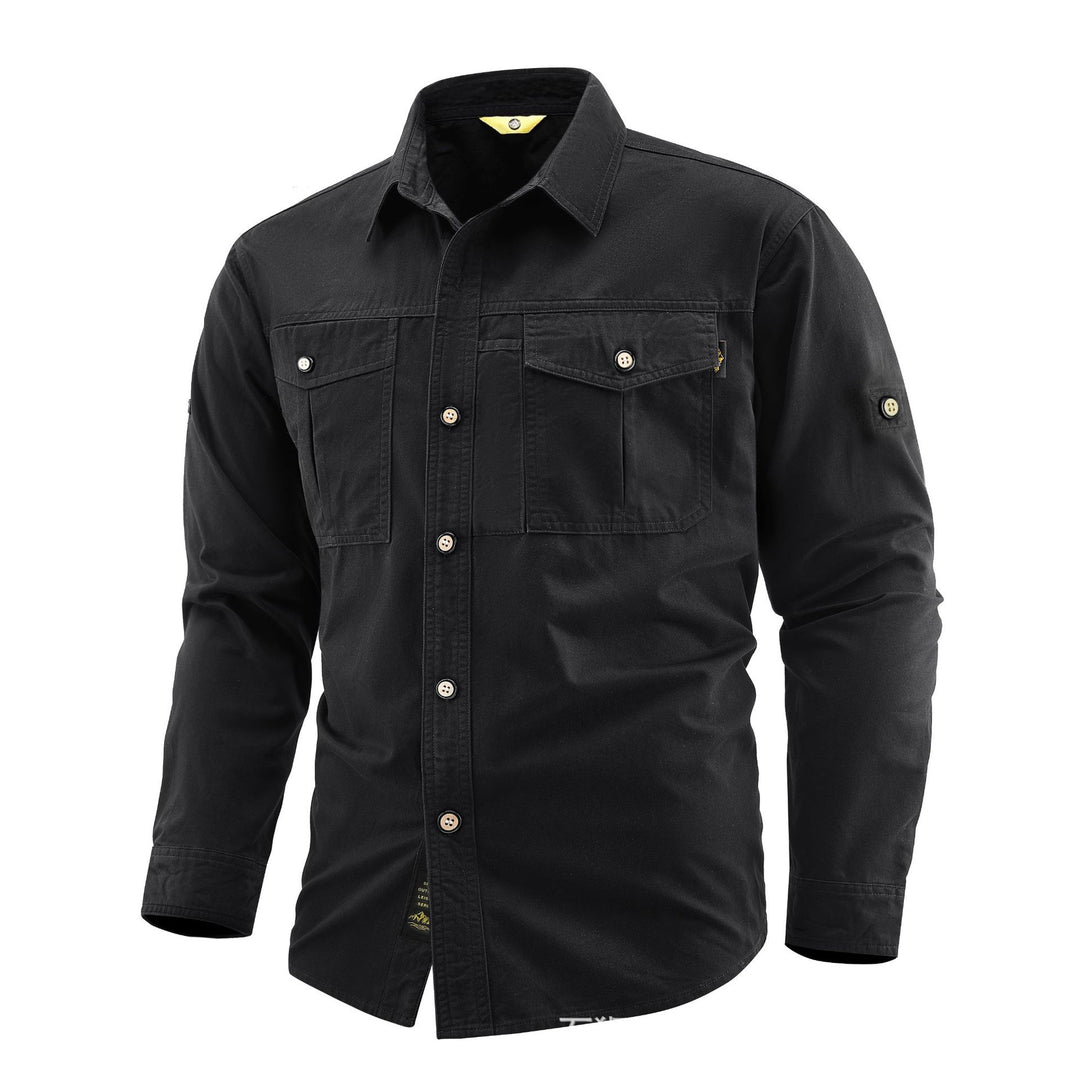 Herren Canvas-Overshirt im Field‑Style mit Brustklappen und durchgehender Knopfleiste Drune